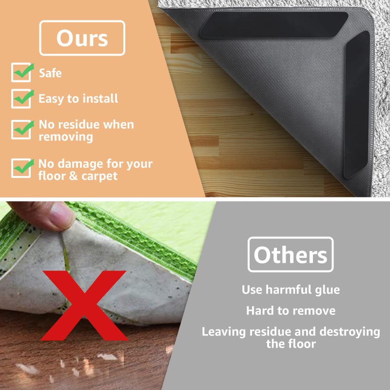 ZONGOOL 16 PCS Rug Tape, Reusable Washable Carpet Tape, Double Sided Non-Slip Rug Pads for Hardwood Floors, Rug Stoppers for Area Rugs, Black - Image 4